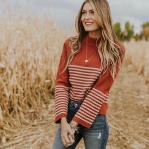 Roolee Denton striped flare sleeve sweater,  size medium